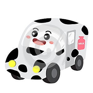 Milk Truck transportation cartoon character perspective view vector illustration