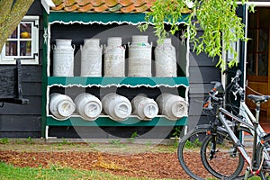 Milk and typical bike in a Dutch village (Zaandam) photo