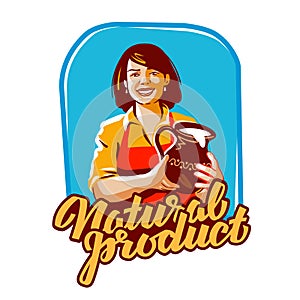Milk vector logo. milkmaid, farm, farming icon
