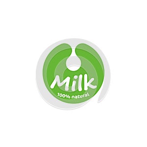 Milk vector logo template. Isolated drink and food shake. Green organic icon. Cow symbol. Natural logotype. Eco sign