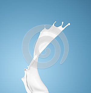 Milk or white liquid splash on blue background