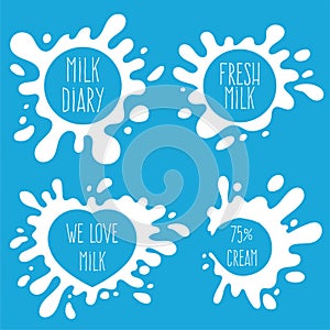 Milk, yogurt or cream splash blot vector set. Drink element, splashing template illustration