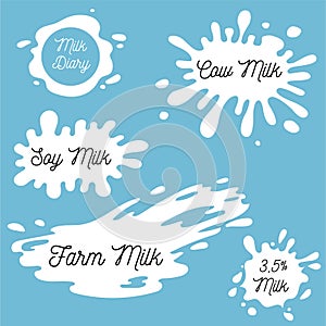 Milk, yogurt or cream splash blot vector set. Drink element, splashing template illustration