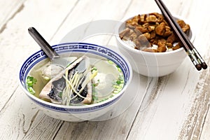 milkfish belly soup and Taiwanese braised pork meat rice.