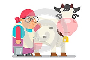Milkmaid farmer granny adult rancher old age woman peasant character cartoon villager isolated flat design vector photo