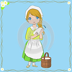 Milkmaid Holding Milk Bottle Vector Illustration photo