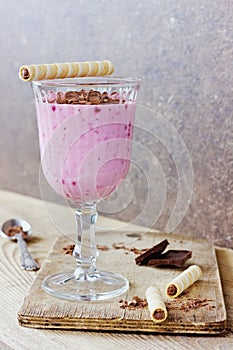 Milkshake with banana, strawberry and chocolate