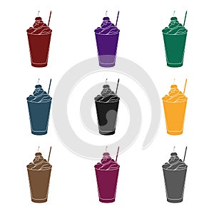 Milkshake with cherry on the top icon in black style isolated on white background. Milk product and sweet symbol stock