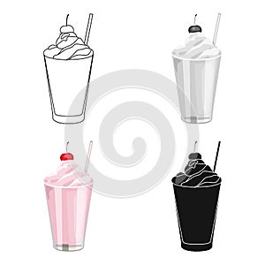 Milkshake with cherry on the top icon in cartoon style isolated on white background. Milk product and sweet symbol stock