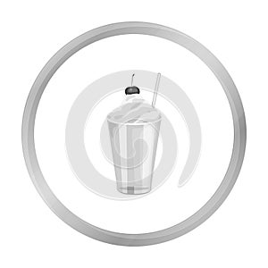 Milkshake with cherry on the top icon in monochrome style isolated on white background. Milk product and sweet symbol