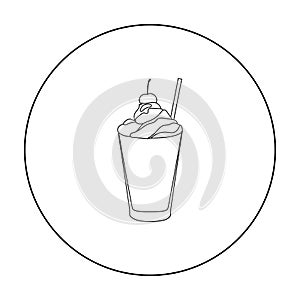 Milkshake with cherry on the top icon in outline style isolated on white background. Milk product and sweet symbol stock