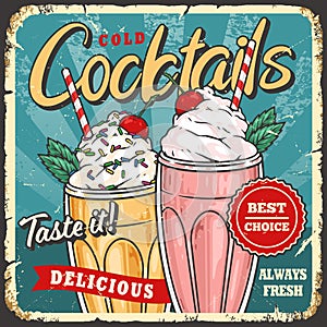 Milkshake cocktails vintage poster colorful