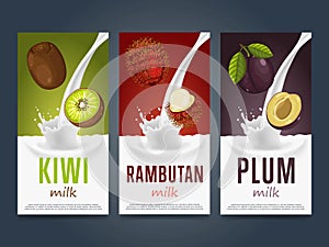 Milkshake concept with milk splash and fruit