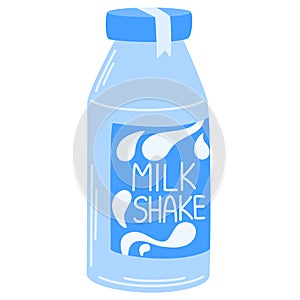 Milkshake, fresh drink in glass bottle. Milk shake, cocktail, summer sweet beverage, cold refreshment.