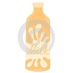 Milkshake, fresh drink in glass bottle. Milk shake, cocktail, summer sweet beverage, cold refreshment.