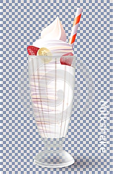 Milkshake glass with a cherry. Vector isolated illustration for menu