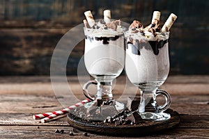 Milkshake with ice cream, chocolate and cookies