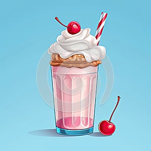 Milkshake illustration on a blue background. AI generated