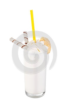 Milkshake with waffle straw isolated white