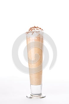 Milkshake with whipped cream in a tall glass Isolated on white background