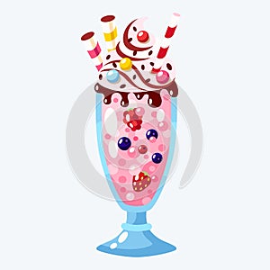 Milkshake with whipped cream vector flat illustration