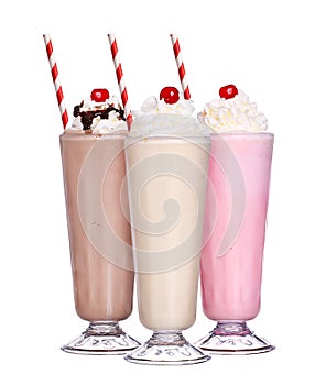 Milkshakes chocolate flavor ice cream set collection photo