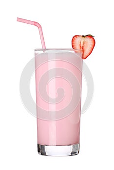 Milkshakes strawberry flavor ice cream on white