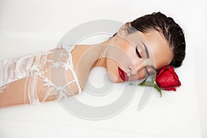 Milky bath and red rose