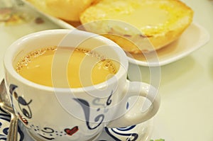 Milky tea and cheese bread