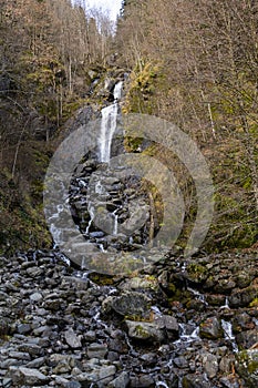 Milky waterfall is a picturesque natural object on the territory of the Ritsa Reserve in Abkhazia.