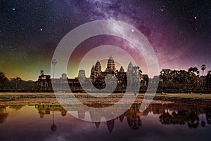 Milky way above the angkor wat temple