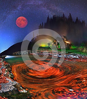 Milky Way above the whirlpool with leaves