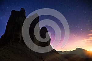 Milky Way astrophotography with Tre Cime di Lavaredo