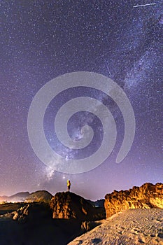The milky way at the center of the Mekong River Nong Khai Province, Thailand