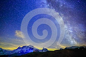 Milky Way galaxy above Matterhorn, Swiss Alps at night