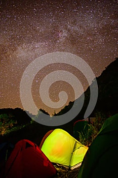 Milky Way galaxy and camping site at Doi Luang Chiang Dao