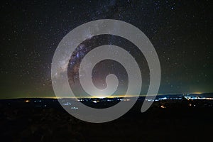 Milky way galaxy with knob stone ground is name Lan Hin Pum viewpoint at Phu Hin Rong Kla National Park in Phitsanulok, Thailand