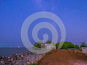 Milky way galaxy from near equator at night time with artifact and noise technique