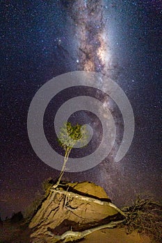 Milky Way galaxy shining brightly over arid Australia