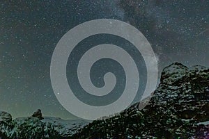 Milky Way Galaxy with Stars During Night above Snowy Mountains in the European Alps, Germany