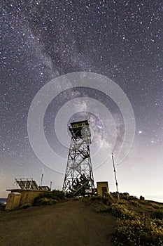 Milky Way and Highpoint Fire Lookout Tower on Palomar Mountain