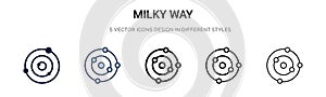 Milky way icon in filled, thin line, outline and stroke style. Vector illustration of two colored and black milky way vector icons