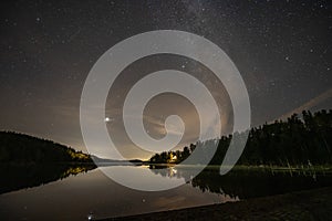 Milky Way Night Sky by lake Ragnerudssjoen in Dalsland Sweden beautiful nature forest pinetree