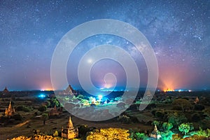 Milky way over ancient pagoda in bagan