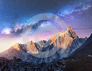 Milky Way over beautiful mountains at night. Sace landscape