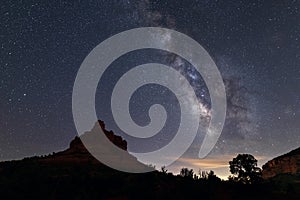 The Milky Way over Bell Rock in Sedona, Arizona