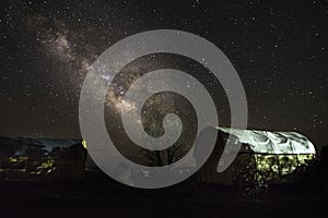 The milky way over horse wagons in Zion National Park