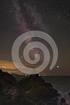 The Milky Way over Llanddwyn island lighthouse, Twr Mawr at Ynys Llanddwyn on Anglesey