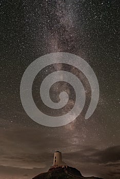 The Milky Way over Llanddwyn island lighthouse, Twr Mawr at Ynys Llanddwyn on Anglesey