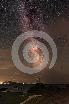 The Milky Way over Llanddwyn island lighthouse, Twr Mawr at Ynys Llanddwyn on Anglesey